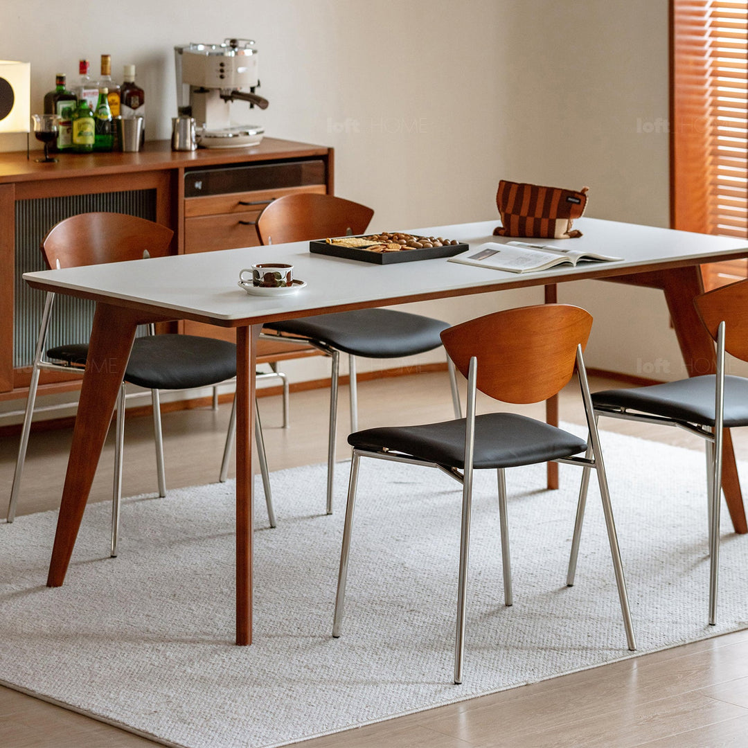 Bauhaus boxwood microfiber leather dining chair bird detail 11.