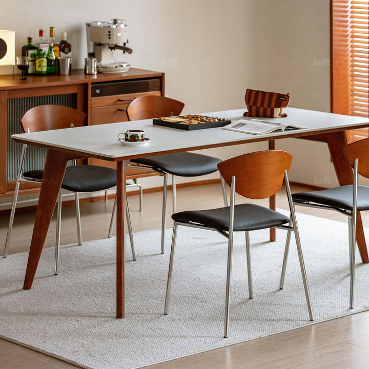 Bauhaus boxwood microfiber leather dining chair bird detail 11.