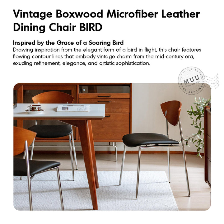Bauhaus boxwood microfiber leather dining chair bird in real life style.