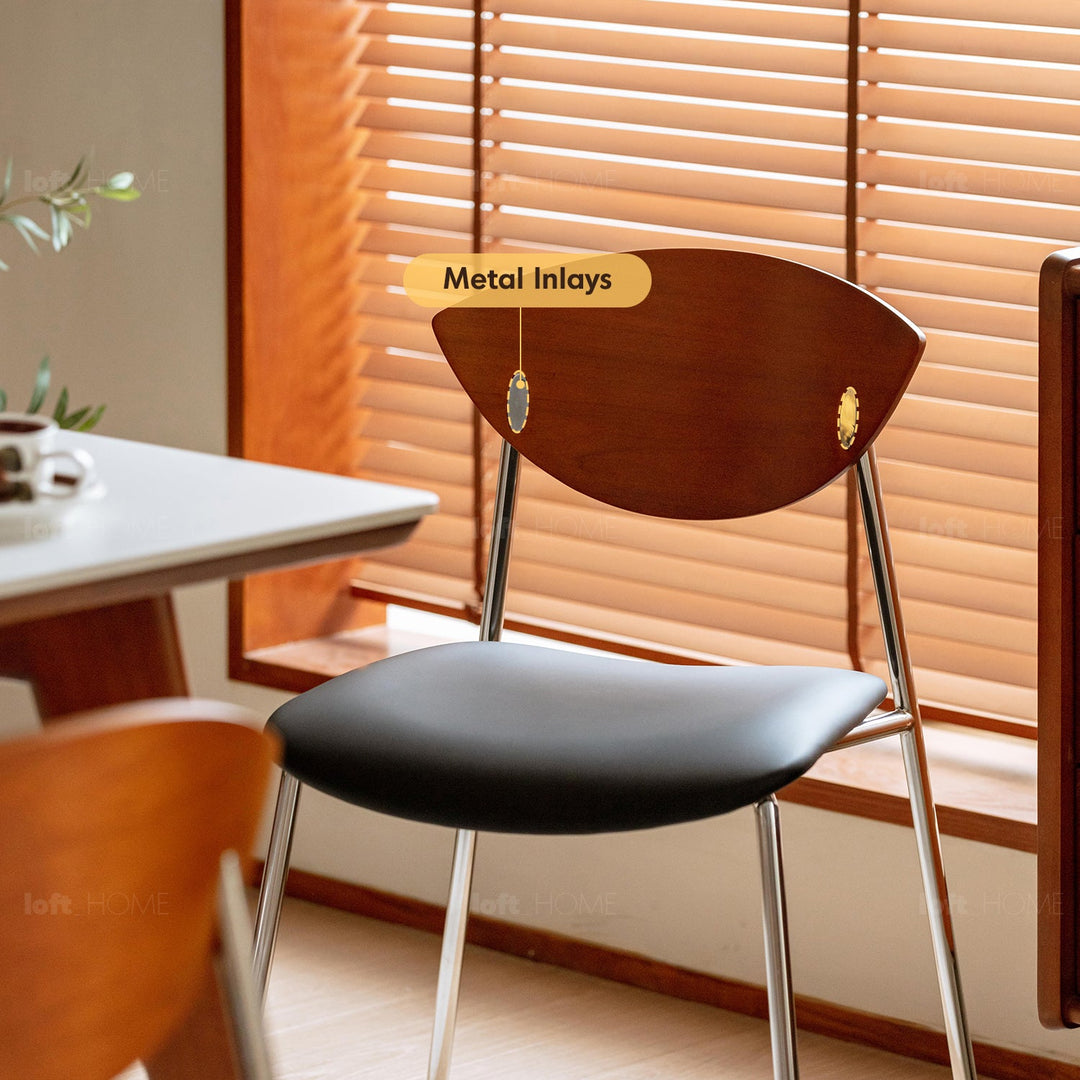 Vintage boxwood microfiber leather dining chair bird in details.