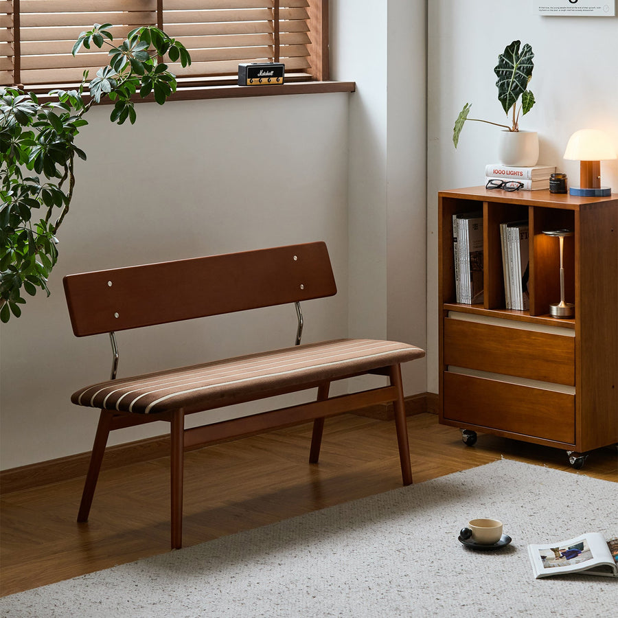 Bauhaus boxwood mix weave fabric cushion dining bench truffle primary product view.