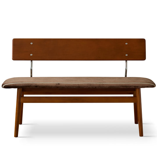 Bauhaus boxwood mix weave fabric cushion dining bench truffle in white background.