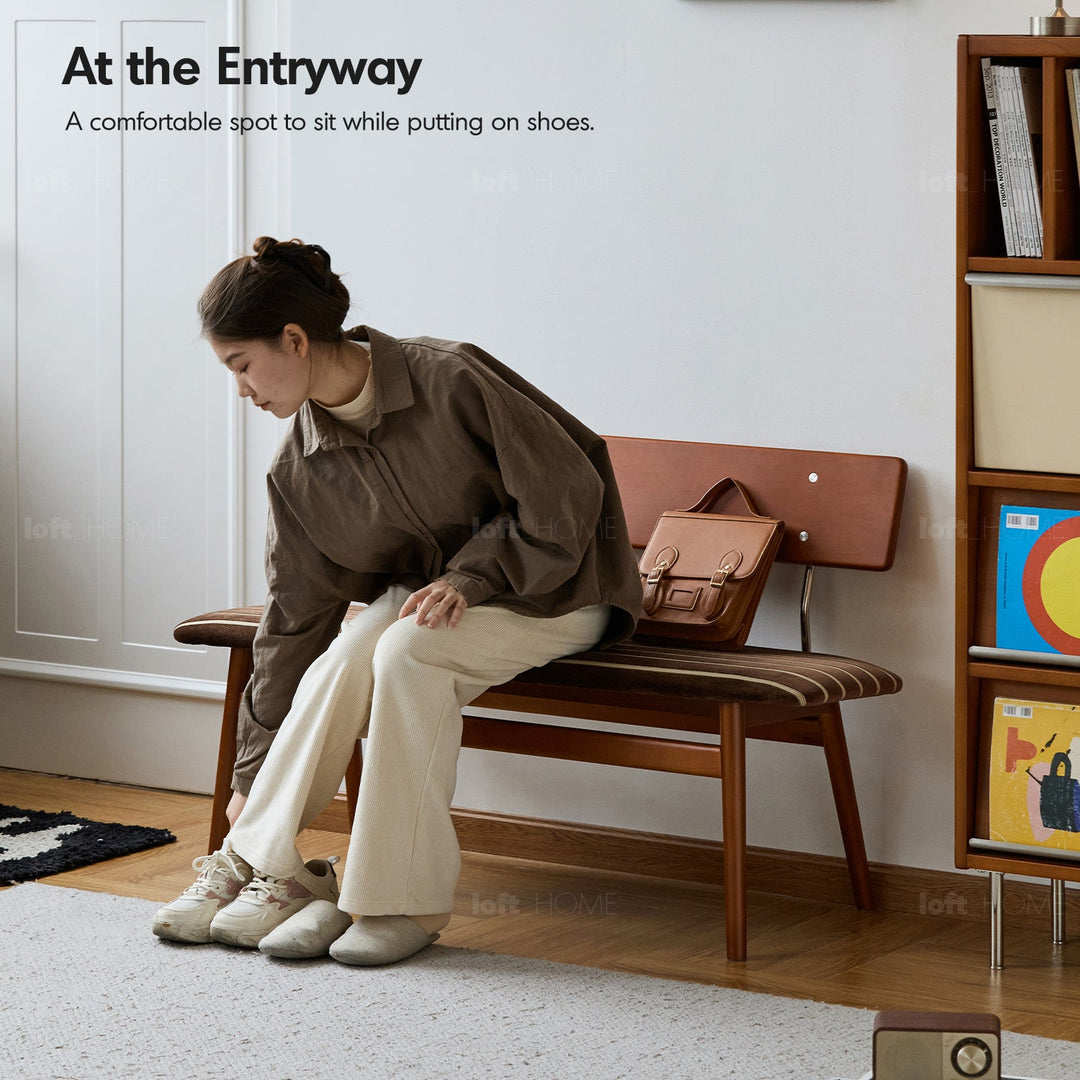 Vintage Boxwood Mix Weave Fabric Cushion Dining Bench TRUFFLE