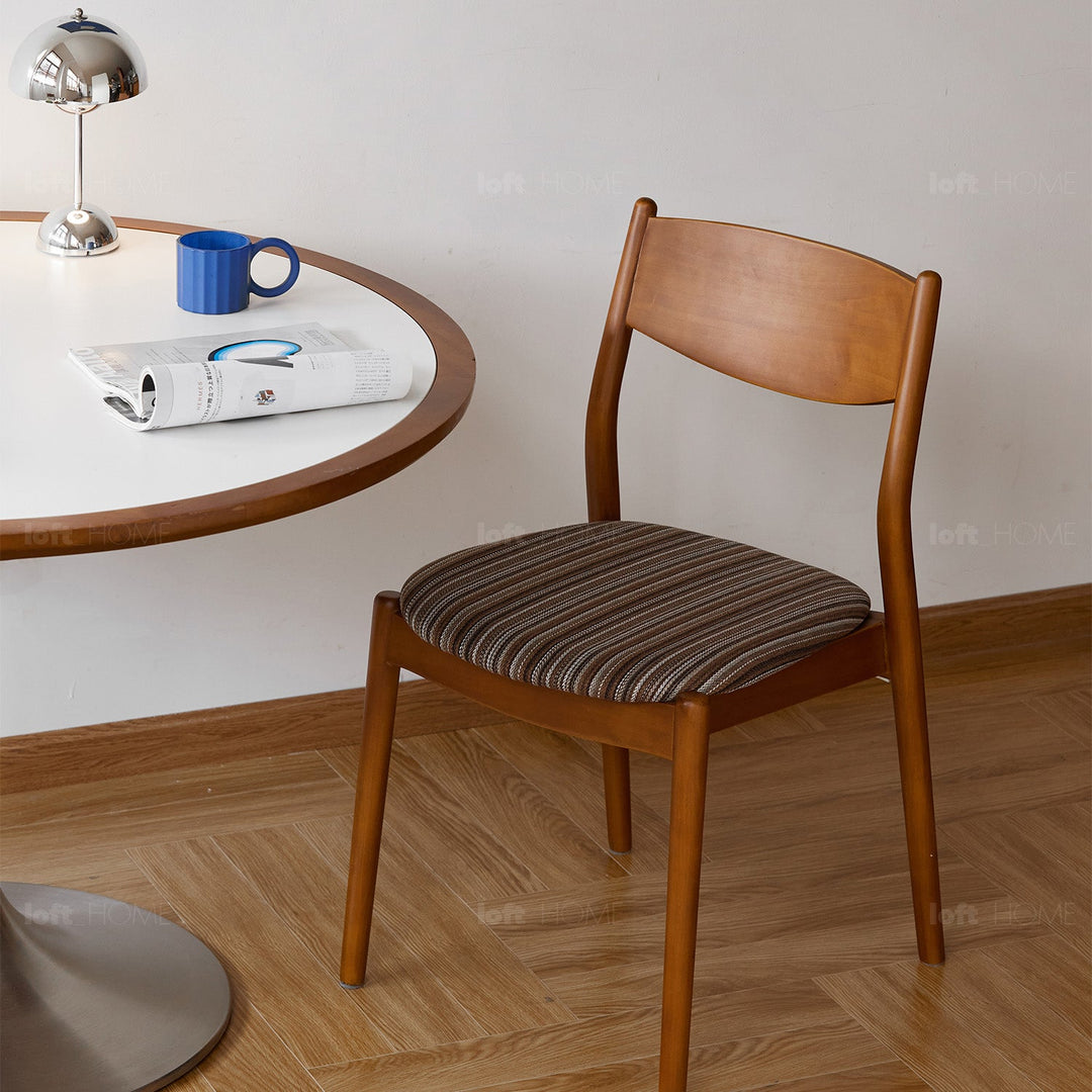 Bauhaus boxwood mix weave fabric cushion stackable dining chair truffle detail 7.