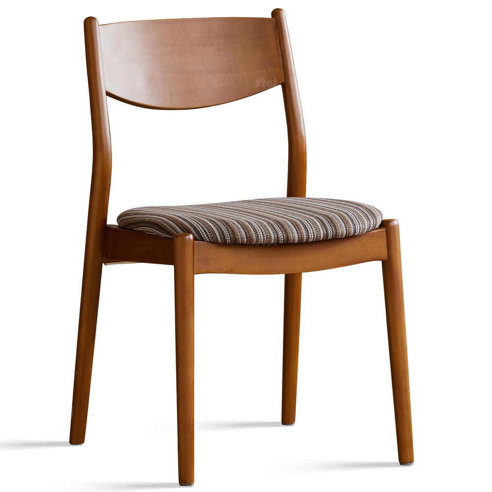 Vintage boxwood mix weave fabric cushion stackable dining chair truffle in white background.