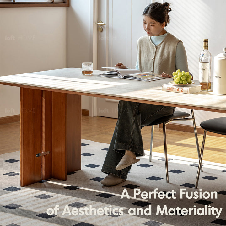 Bauhaus boxwood sintered stone dining table roma with context.