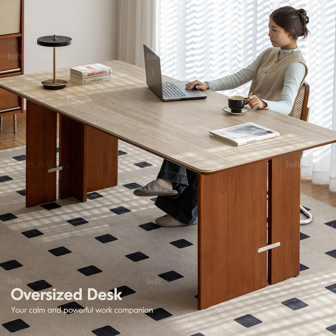 Bauhaus boxwood sintered stone dining table roma in close up details.
