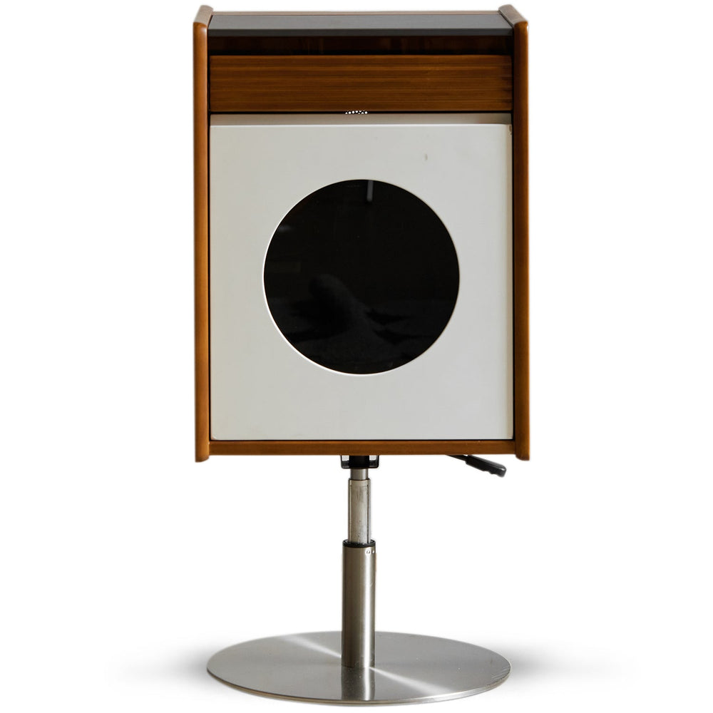 Bauhaus boxwood sintered stone side cabinet rams in white background.