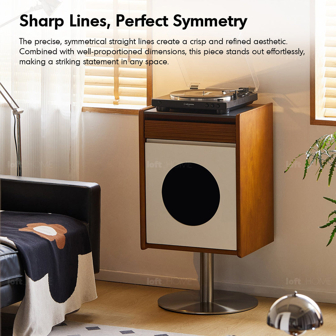 Bauhaus boxwood sintered stone side cabinet rams in details.