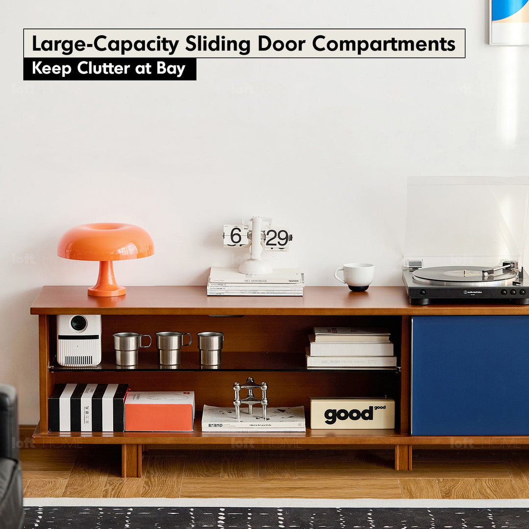Vintage boxwood sliding door tv console mist layered structure.