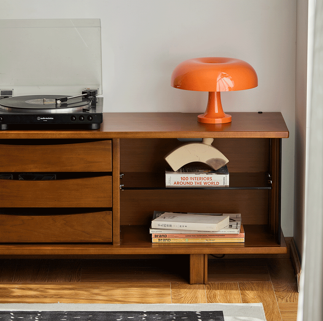 Vintage boxwood sliding door tv console mist detail 6.