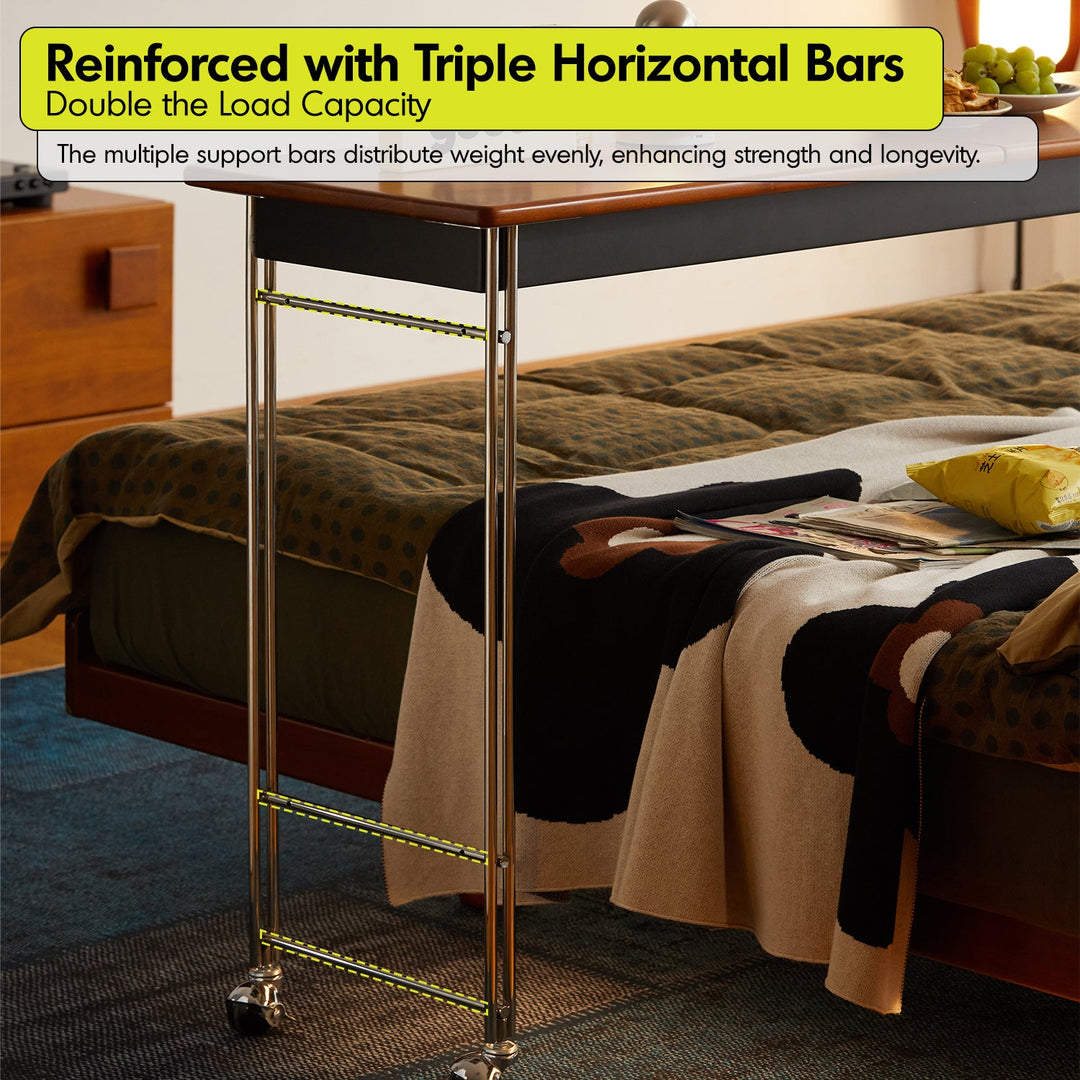 Bauhaus boxwood stainless steel mobile overbed table sereni detail 3.