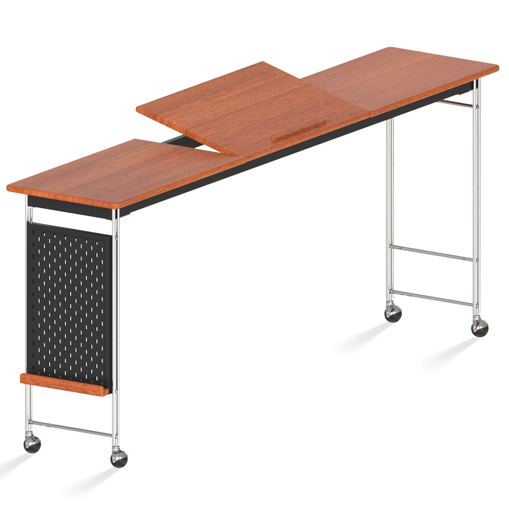 Bauhaus boxwood stainless steel mobile overbed table sereni in white background.