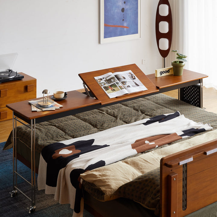 Bauhaus boxwood stainless steel mobile overbed table sereni detail 8.