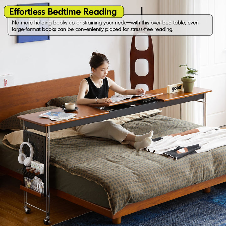 Bauhaus boxwood stainless steel mobile overbed table sereni with context.