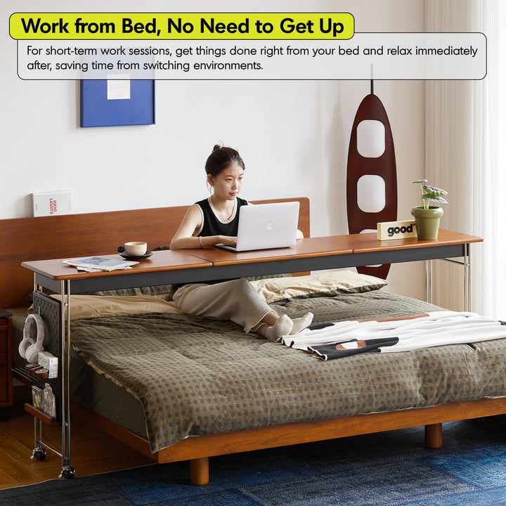 Bauhaus boxwood stainless steel mobile overbed table sereni in details.
