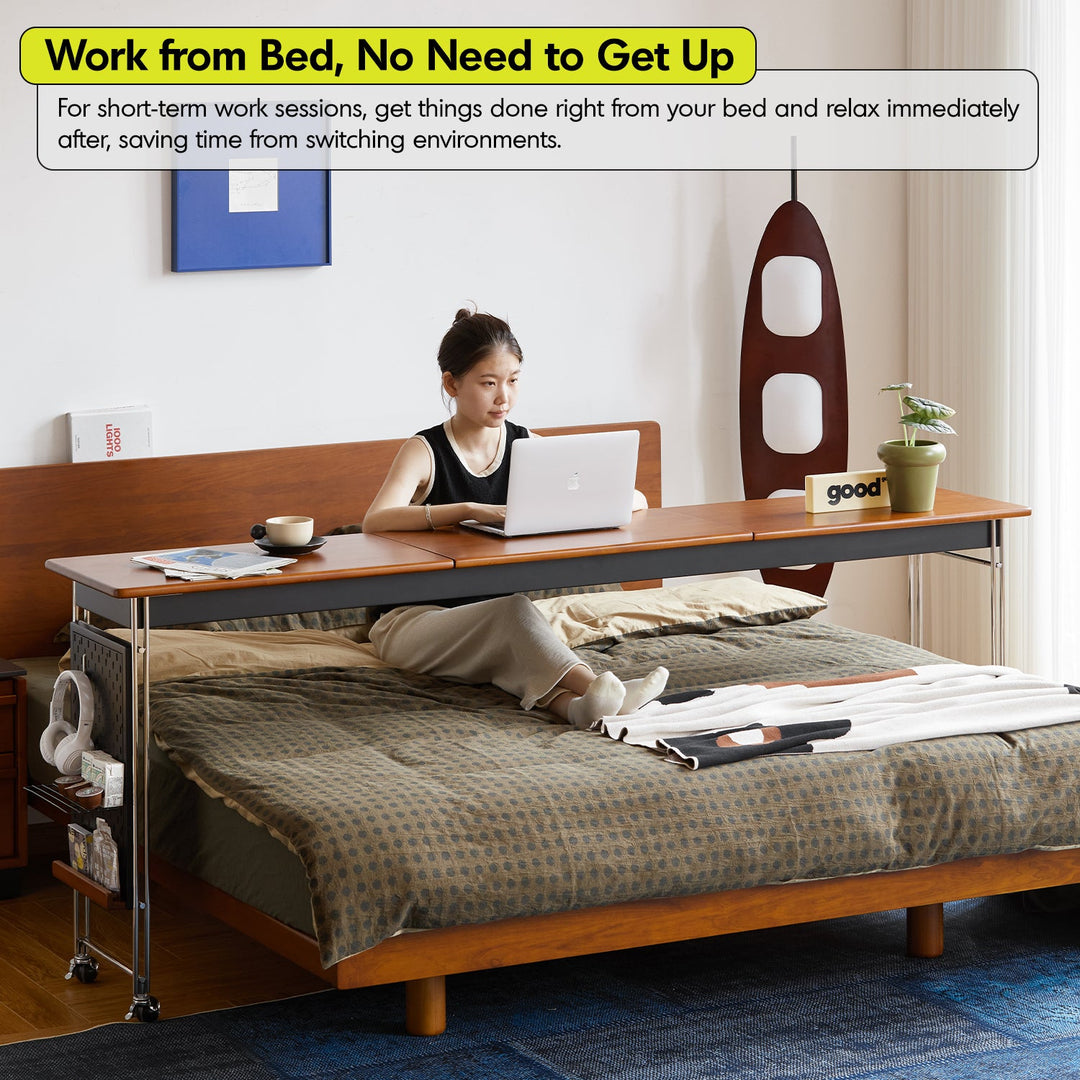 Bauhaus boxwood stainless steel mobile overbed table sereni in details.