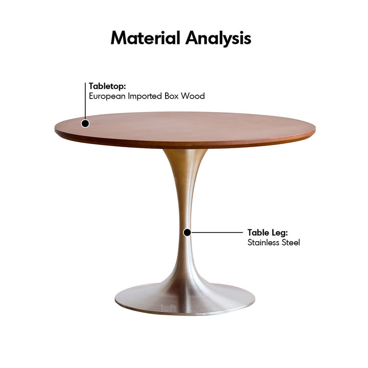Bauhaus boxwood stainless steel round dining table tulip detail 17.