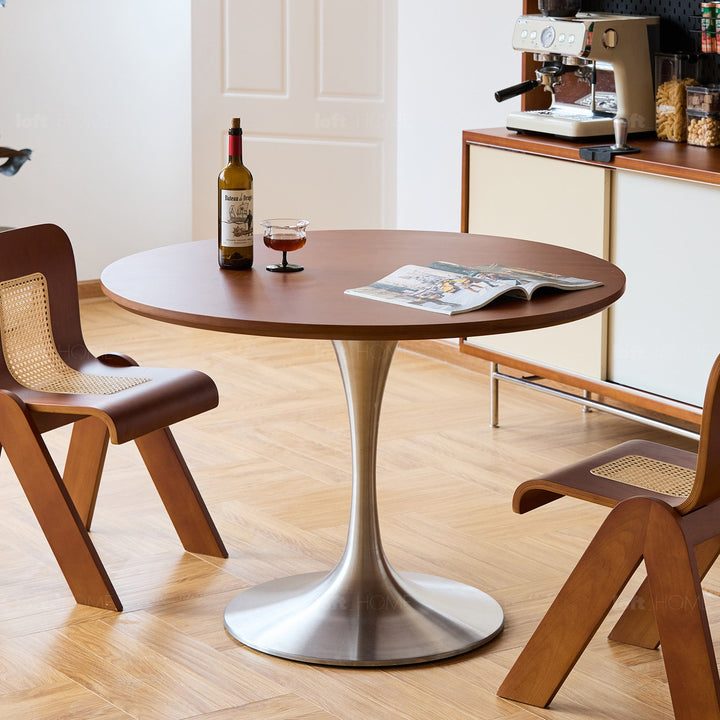 Bauhaus boxwood stainless steel round dining table tulip detail 18.