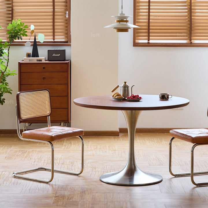 Bauhaus boxwood stainless steel round dining table tulip detail 19.