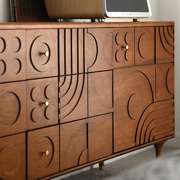 Vintage boxwood storage side cabinet madrid in panoramic view.