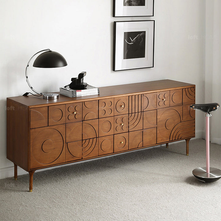 Vintage boxwood storage side cabinet madrid in close up details.