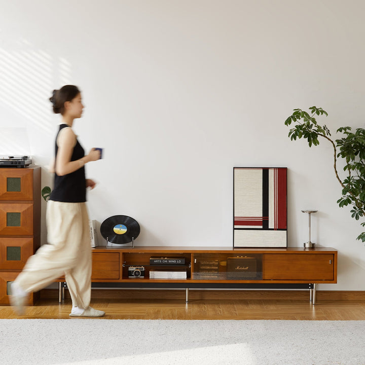 Bauhaus boxwood tv console bach in close up details.
