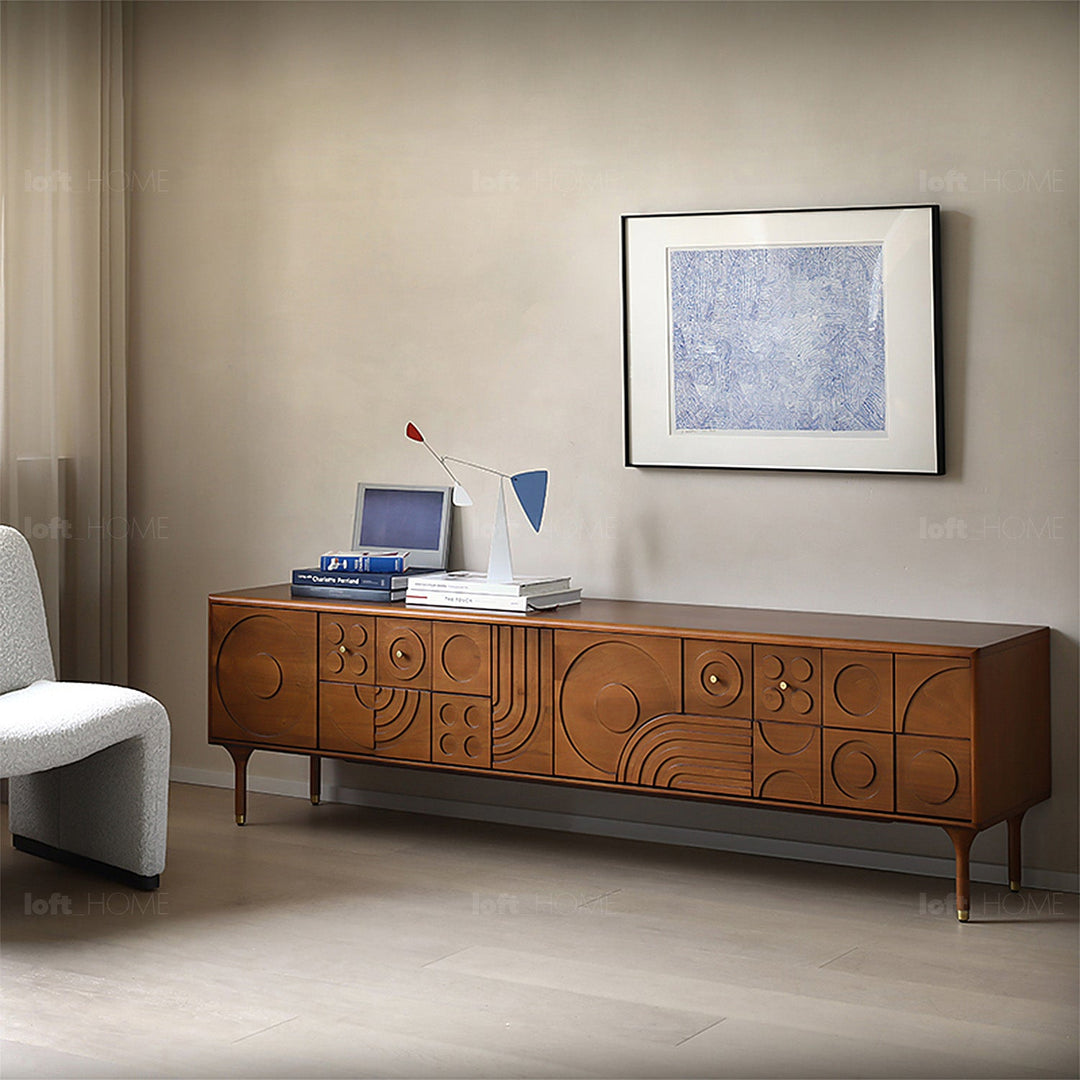 Vintage boxwood tv console madrid material variants.