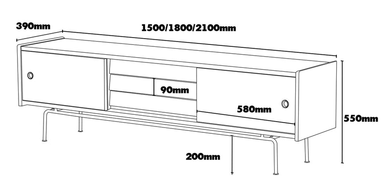 Bauhaus Boxwood TV Console SILVER SALT Size Chart