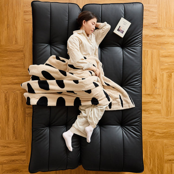 Bauhaus microfiber leather 3 seater sofa bed lie flat detail 4.