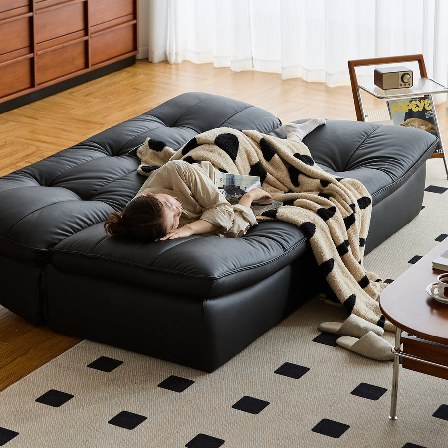 Bauhaus microfiber leather 3 seater sofa bed lie flat material variants.