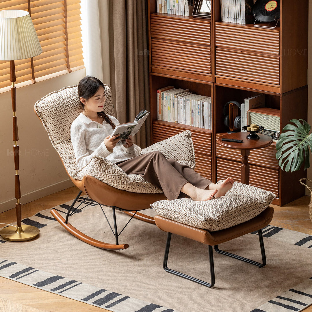 Vintage mixed weave fabric racking chair 1 seater sofa with ottoman eggshell primary product view.