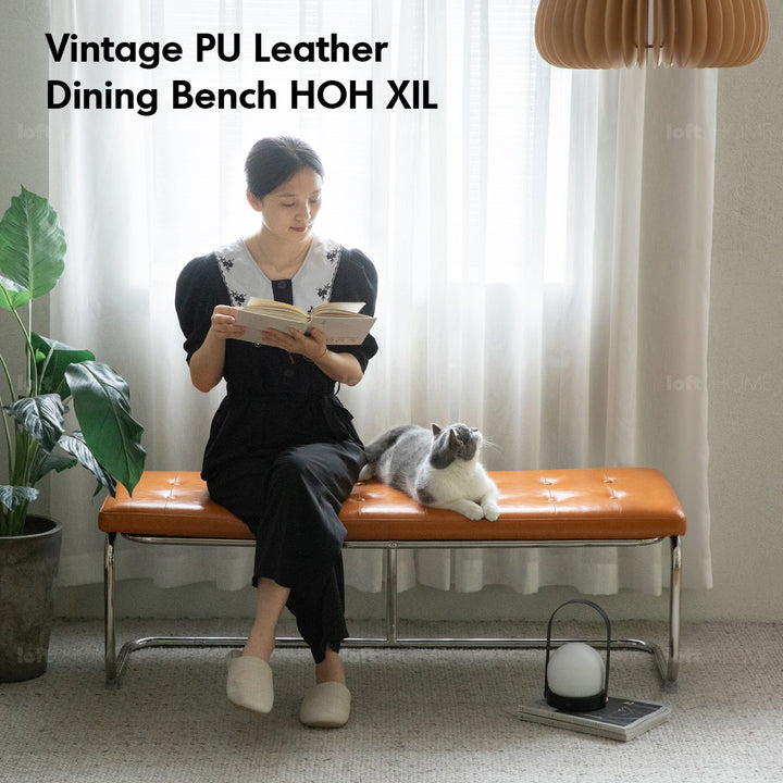 Vintage pu leather dining bench hoh xil material variants.