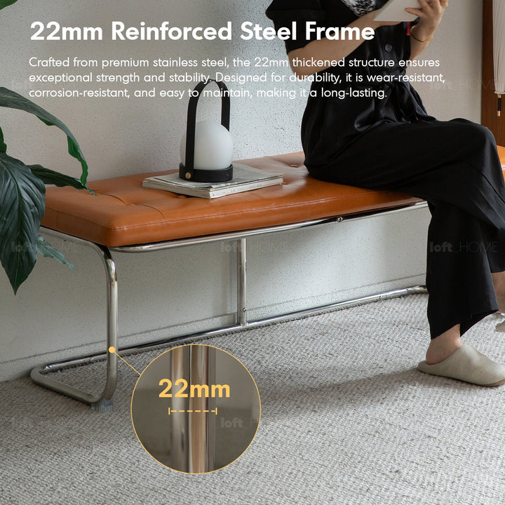 Vintage pu leather dining bench hoh xil in close up details.