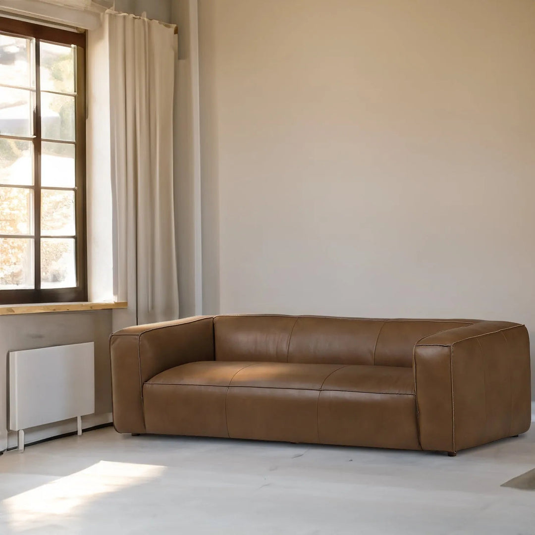 Minimalist genuine leather 3 seater sofa finesse leather primary product view.