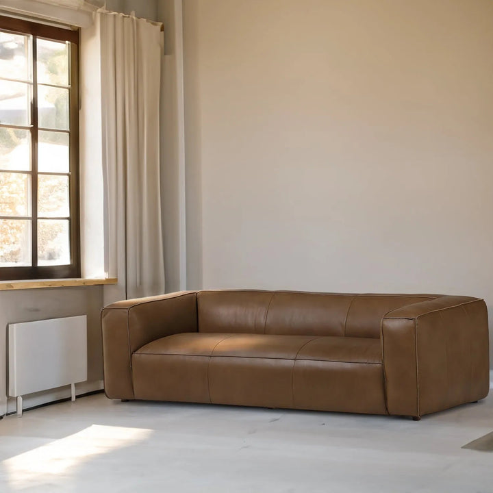 Minimalist genuine leather 3 seater sofa finesse leather primary product view.