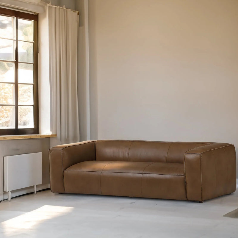 Minimalist genuine leather 3 seater sofa finesse leather primary product view.