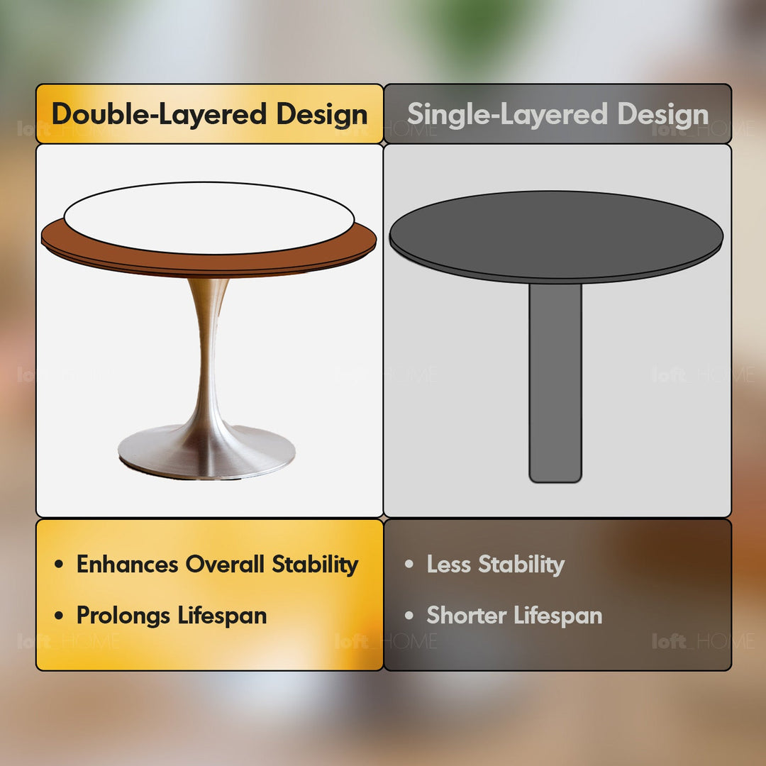 Vintage sintered stone stainless steel round dining table tulip conceptual design.