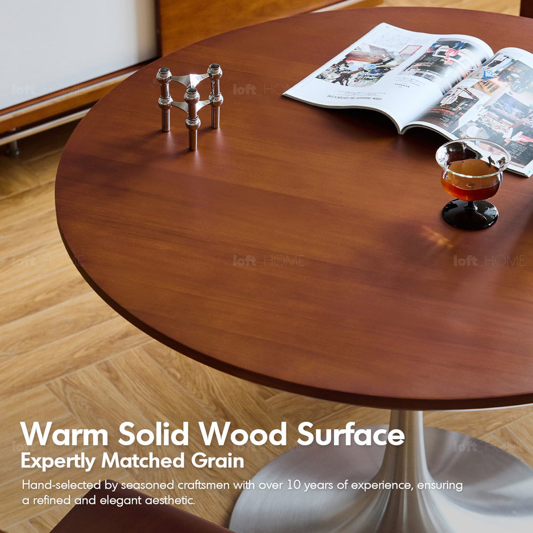 Vintage sintered stone stainless steel round dining table tulip detail 3.