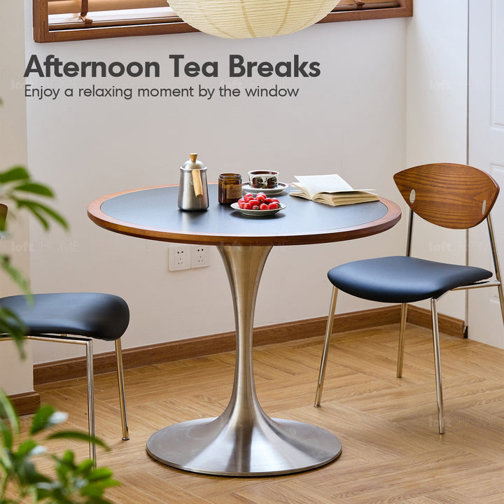 Bauhaus sintered stone stainless steel round dining table tulip detail 14.