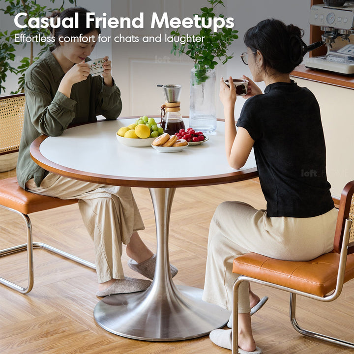 Bauhaus sintered stone stainless steel round dining table tulip detail 15.