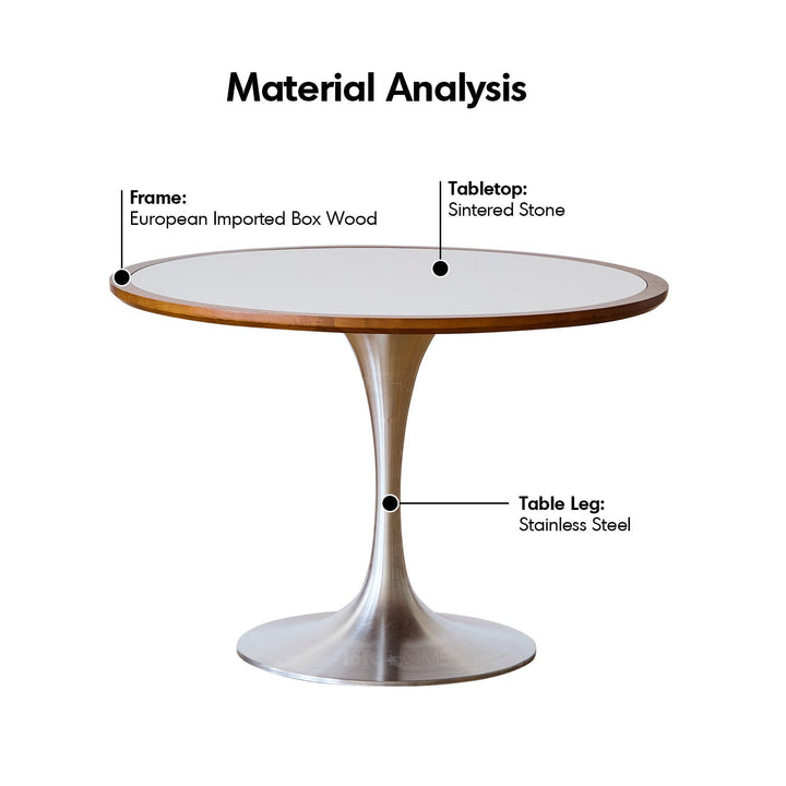 Bauhaus sintered stone stainless steel round dining table tulip detail 20.