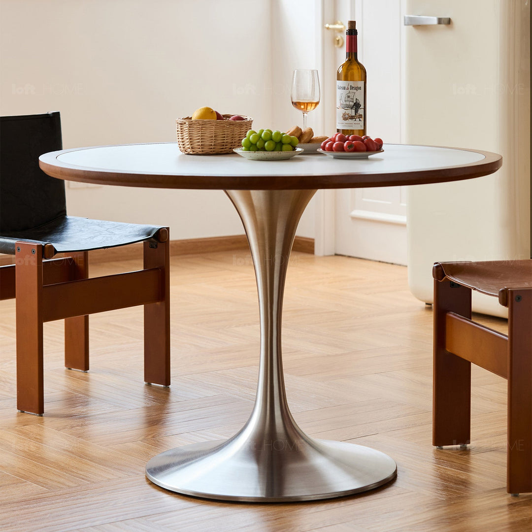 Bauhaus sintered stone stainless steel round dining table tulip detail 23.