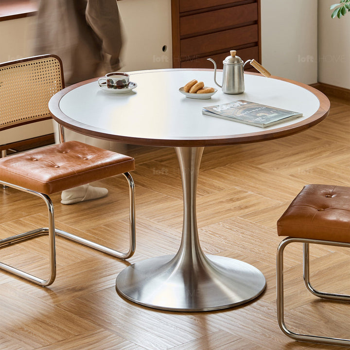 Bauhaus sintered stone stainless steel round dining table tulip detail 24.