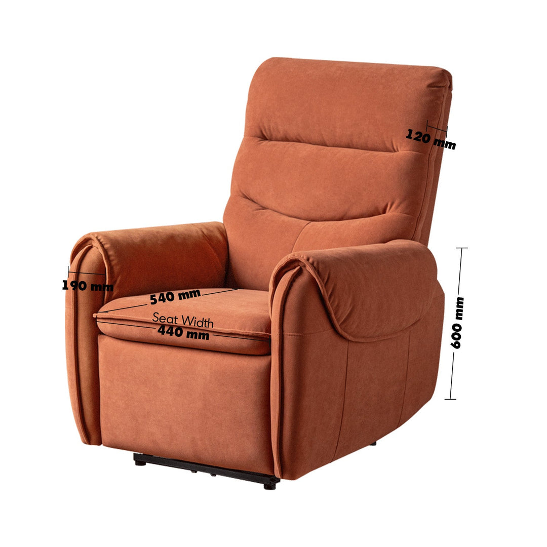 Vintage velvet fabric electric recliner 1 seater sofa ochre color swatches.