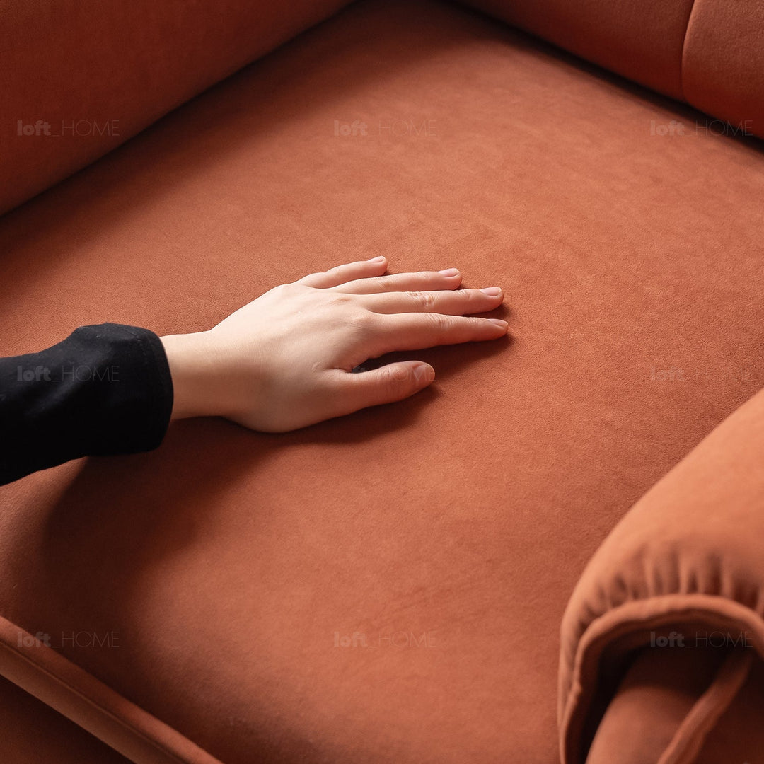 Vintage velvet fabric electric recliner 1 seater sofa ochre material variants.