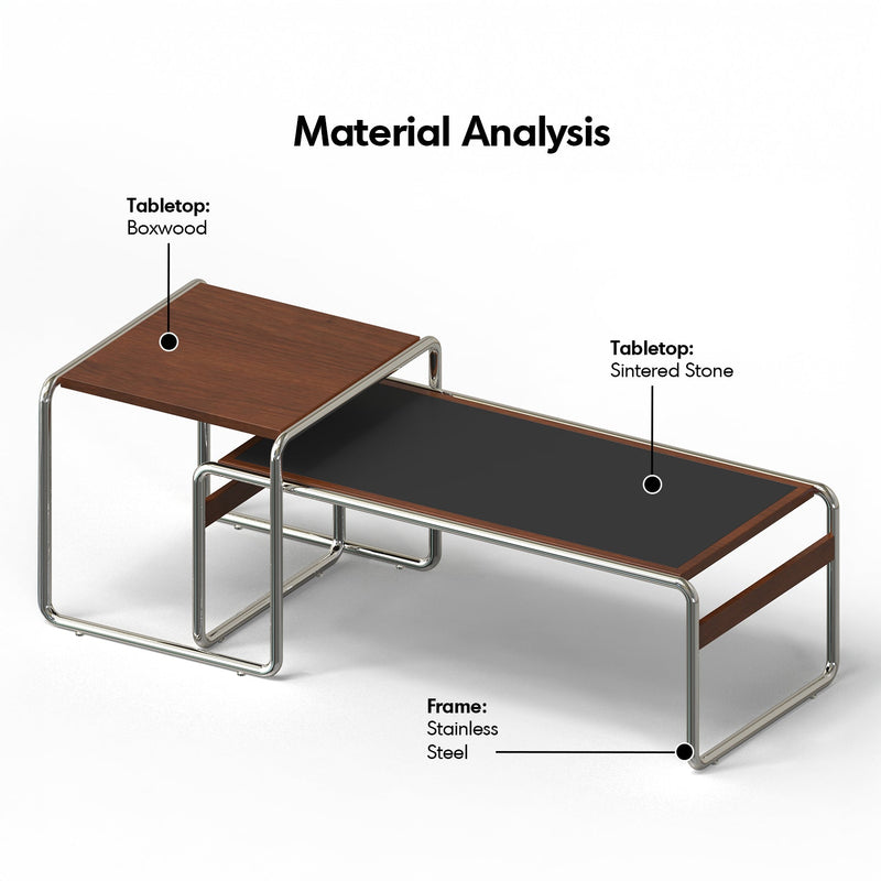 Bauhaus Boxwood Sintered Stone Coffee Table Set RIO Material Details Chart