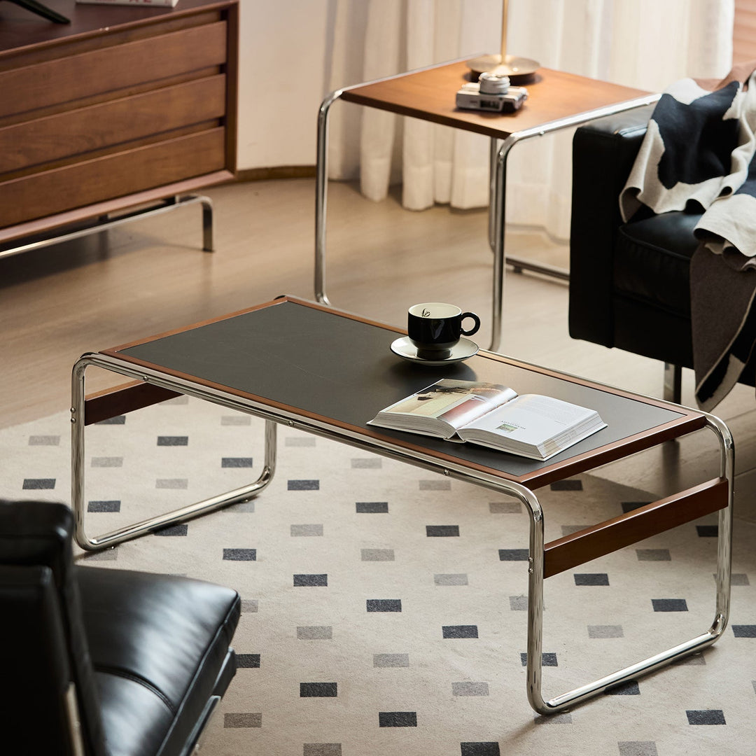 Vintage boxwood sintered stone coffee table set rio with context.