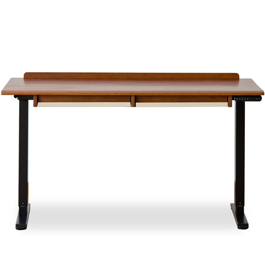 Bauhaus boxwood electric height adjustable lift-up study table elevate in white background.