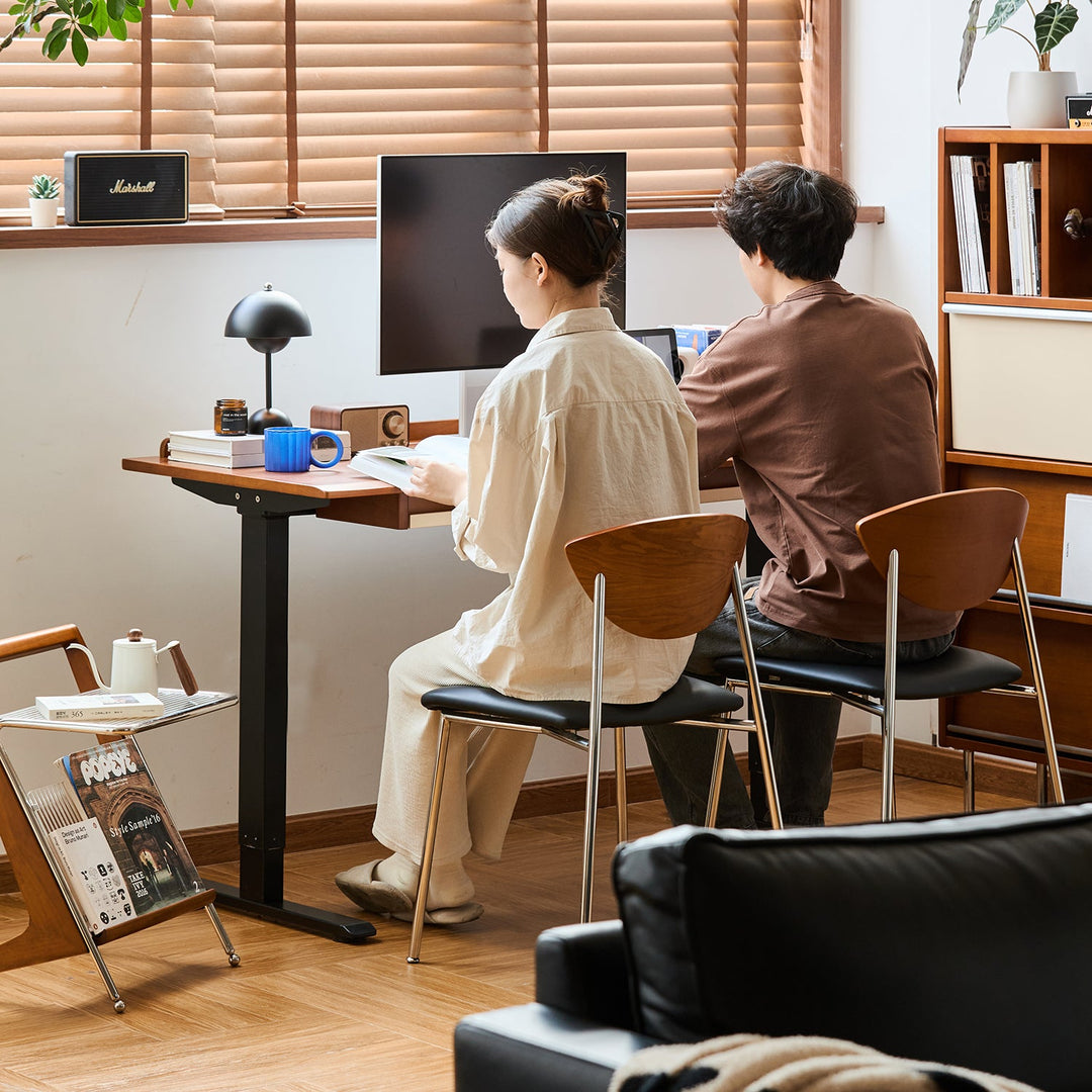 Bauhaus boxwood electric height adjustable lift-up study table elevate material variants.